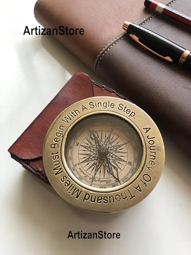 Brújula de Bolsillo Vintage en Latón con Estuche de Cuero miniatura 4