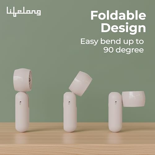 Image of Lifelong Foldable Bubble Mini Fan with Digital Display | 3 Speed Settings, 1200mAh Battery, Type-C Charging | 90 Foldable Head for Hands-Free Use | Portable & Lightweight Handheld Pocket Fan (Beige)