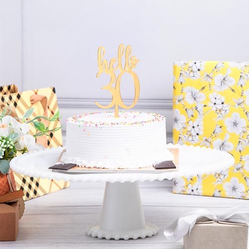 Image of Hello 30 | Gold Acrylic Cake Topper | 30th Birthday | Cake Decoration | Cake Accessories | Perfect for Birthdays, Anniversaries | 5.5 x 3.3 inches