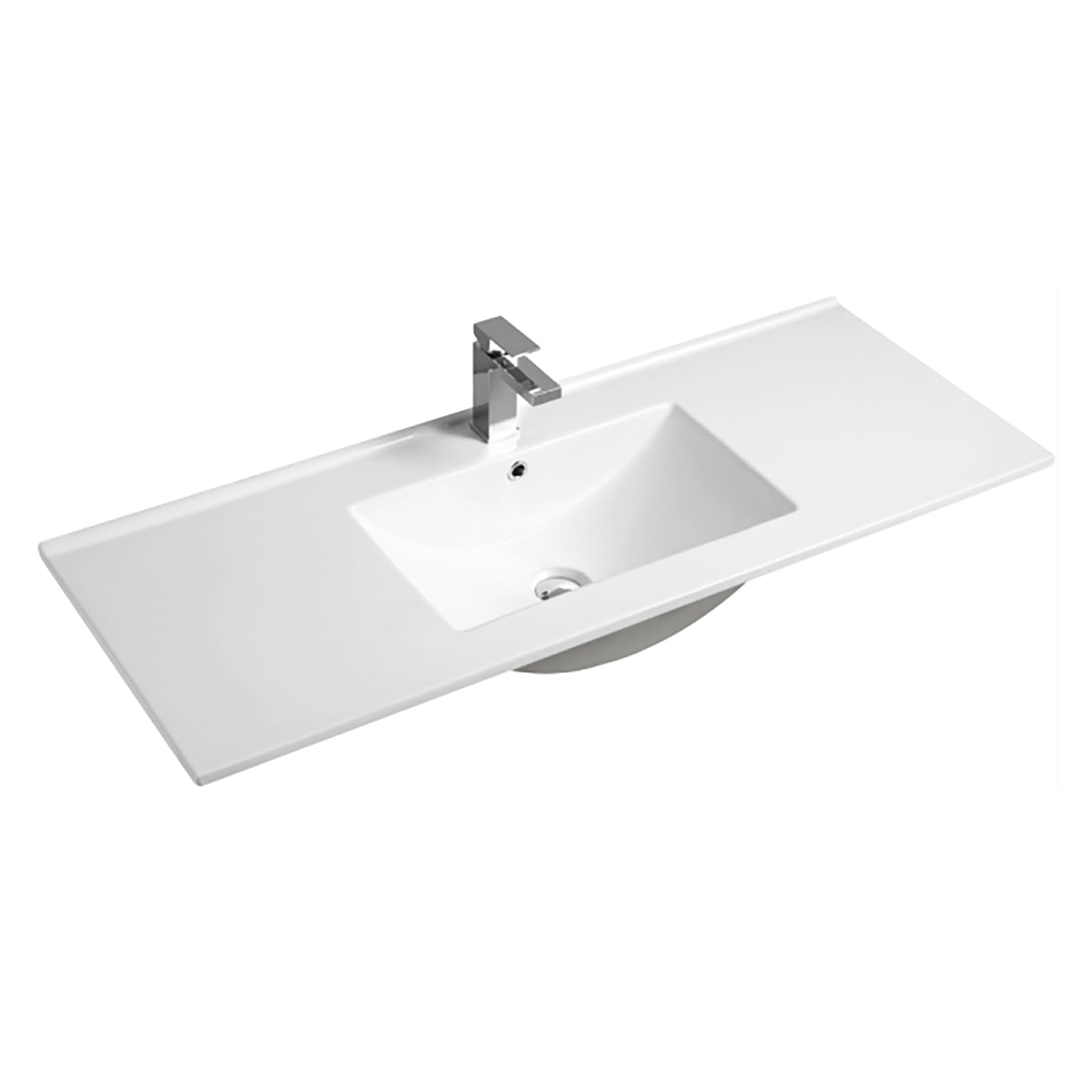 1200mm Bathroom Inset Basin Cloakroom Basin Sink, White Ceramic Sink Wash Basin Bowl, Single Tap Hole Overflow Cabinet Mounted Basin Countertop Basin Vessel Sink Washbowl