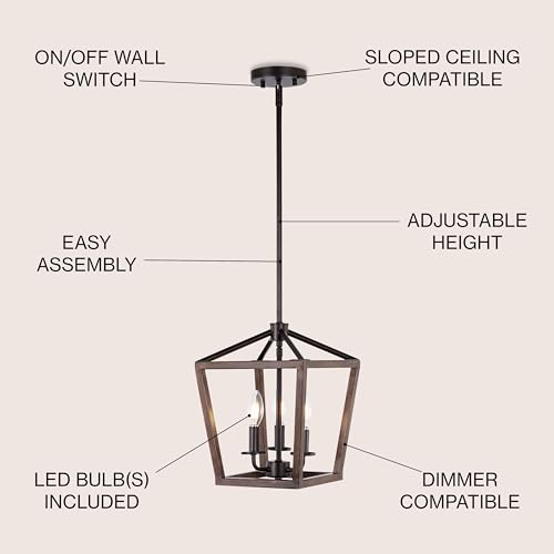 Image of JONATHAN Y Oria 3-Light Lantern Pendant 10 inch, Oil Rubbed Bronze /Faux Wood