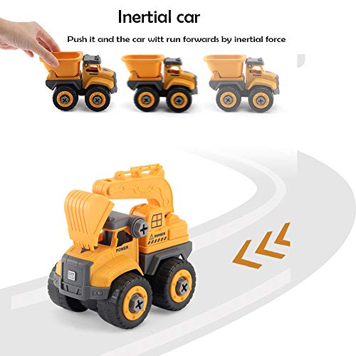 HEKIWAY Construction Vehicles Toys, Take-Apart Excavators Truck Toys, 4 in 1 DIY Building Educational Playset for Boys Girls Age 3 4 5 6