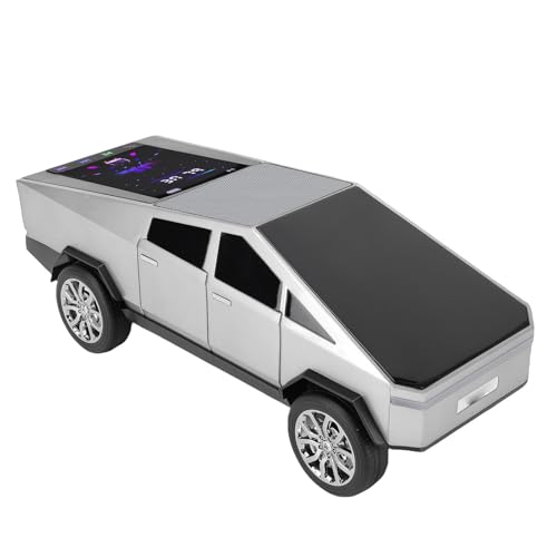 GOWENIC Bluetooth-Lautsprecher, Tragbarer Pickup-Truck-Lautsprecher mit Display und LED-Partylicht, Integriertem Mikrofon, UKW-Radio, Unterstützt TWS-Kopplung (Silver)