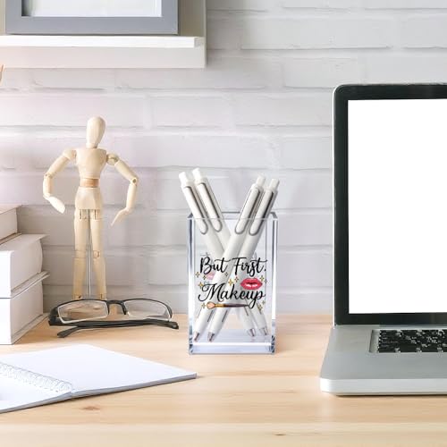 Image of But First, Makeup Acrylic Makeup Brush Organizer Holder, Make Up Artist Desk Acrylic Brushes Storage, Christmas Birthday Gifts Women Mom Aunt Sister Boss Lady Make Up Artist
