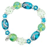 Kate & Macy Dreamy Dolphins Nautical Ocean Sea Beach Life Coastal Women's Painted Glass & Acrylic Beads Rhinestones Elasticized Stretch Bracelet Jewelry Made by Clementine Design.