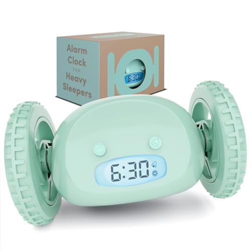 Image of CLOCKY Alarm Clock on Wheels - Loud Rolling Alarm Clock for Heavy Sleepers | Runaway Clock that Jumps & Runs to Wake You Up | Funny Unique Gift for Adults, Teens & Kids Bedrooms (Mint)
