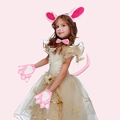 VIKSAUN Kostuum voor varken, oren, neus, staart en vlinderdas, handschoenen, roze varken, kostuum, kit, accessoires, met oren, dierenstaart, vlinderdas voor cosplay, Halloween party favorieten - Image 8