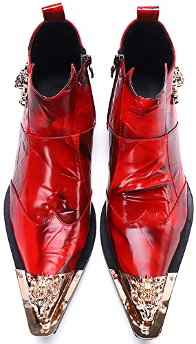 Santimon Ankle Genuine Leather Fashion Zipper Pointed Metal Toe Chelsea Dress Boots For Men Casual Western Wedding Party Cowboy Singer Ballroom Red 10 Us #TOP3