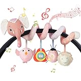 Vicloon Colgantes para Cochecitos Juguetes para Bebé de 0 a 24 Meses, Juguetes de Peluche en Espiral para Bebé con Mordedor y Sonajero, para Cochecitos/Cunas/Asientos de Automóviles (Elefante Rosa)