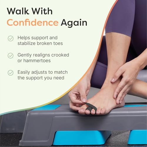 Image of ZenToes Hammer Toe Corrector for Women & Men - Reusable Fabric Buddy Wraps for Broken Toes - Cushioned Toe Splint for Protection & Recovery & Hammertoe Straightener - 4 Count (OSFM, Black)