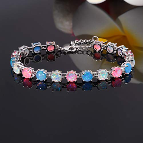 CiNily Rhodium Plated Fire Opal Women Jewelry Gemstone Bracelet 7"-8 1/2"2