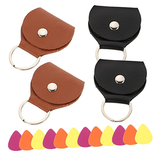 Toddmomy 1 Set Portable PU Guitar Pick Holders Durable Storage Bag with Keychain Picks Plectrums for Electric Guitar Ukulele Accessories Random Color