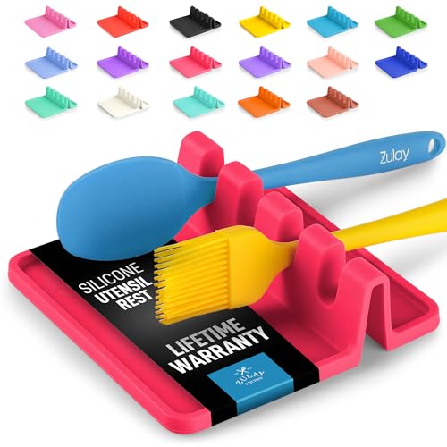 Image of Zulay Kitchen Silicone Utensil Rest with Drip Pad for Multiple Utensils - BPA-Free, Heat-Resistant Spoon Rest & Spoon Holder for Stove Top - Kitchen Utensil Holder for Ladles & Tongs - Honeysuckle