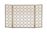 Large 3-Panel Silver Metal Fireplace Screen, Decorative Fire Screen, Fireplace Screen with Metal Circle Pattern, Modern Accent Furniture, 47” x 32”
