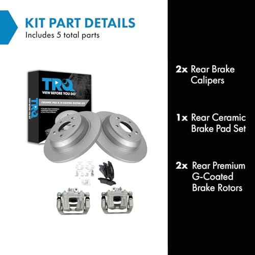 Image of TRQ Rear Brake Pad and Rotor Set Ceramic G Coated Rotors Calipers