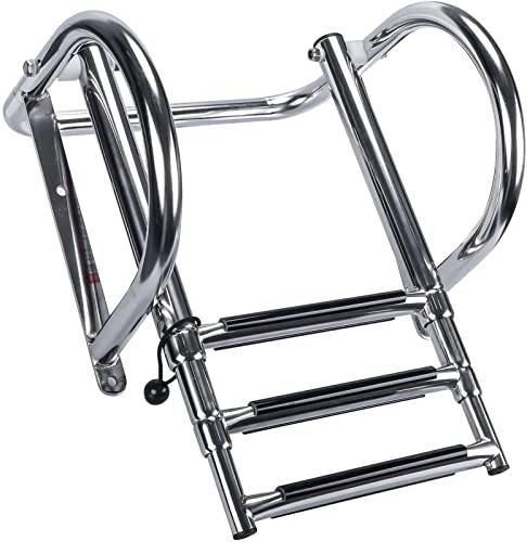 Windzerdong Boat Accessories Stainless Steel Boat Boarding Telescoping Ladder Sliding Folding Swimming Launching Ladder with handrail(3 Step)