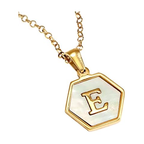 Scienza Mother of Pearl Gold Initial Necklace for Women – Yellow Gold Statement Necklace & Pendant Set in Sterling Silver – 23mm Drop Gold Letter Necklace for Women – Luxury 20” Yellow Gold Necklace Cover