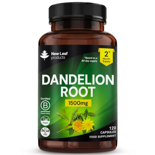 Dandelion Root Capsules - 120 High Strength Vegan Dandelion Root Extract Capsules - Water Retention Tablets 1500mg Per Serving - 2 Months Supply Made in The UK By New Leaf