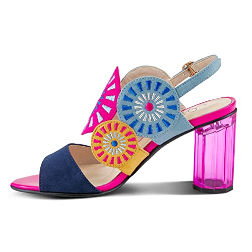 Azura Women's Embroidery Pumps & Heels - Geometric Design, Adjustable Ankle Strap, Transparent Cylindrical Heel2