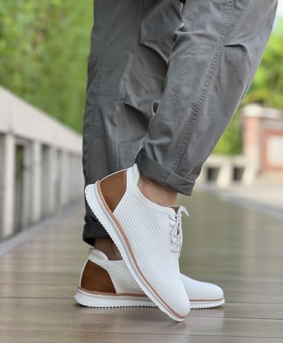 Men's Fashion Dress Sneakers Casual Walking Shoes Business Oxfords Comfortable Lightweight Breathable Tennis Lace-Up Mesh/Leather2