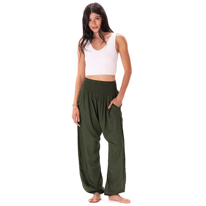 Image of Lotus and Luna Women's Harem Pants Thai Pants for Beach & Lounge High Waisted Flowy Boho Pants Genie Pants Yoga Pants