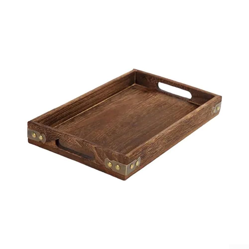 Plateau de service moderne en bois massif avec poignées pour une présentation élégante de table à thé et dessous de verre (grand)
