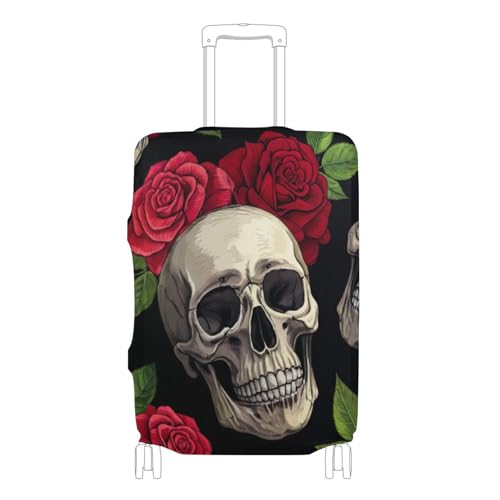 Joisal Cartoon Suitcase Covers Luggage Protector Cute Washable Skulls Red Vintage Roses Travel Suitcase Accessories, S, Fits 18-20 Inch Case