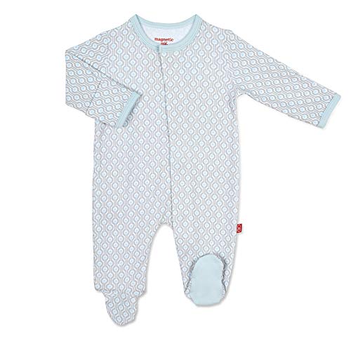 Magnetic Me Footie Pajamas 100% Organic Cotton Baby Sleepwear Quick Magnetic Fastener Sleeper Mod Dot Blue 9-12 Months