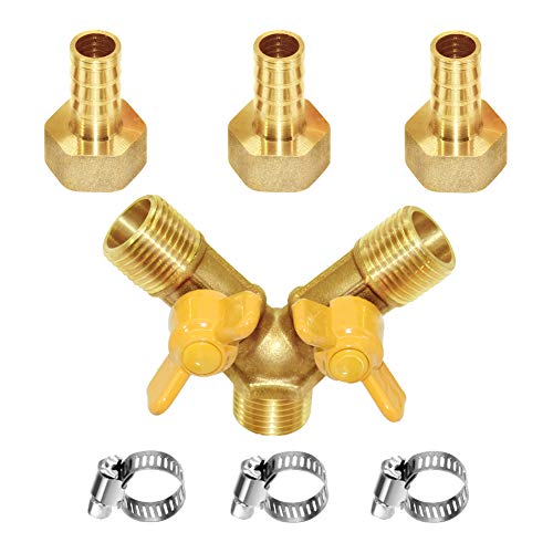 Joywayus 3 Way Shut off Ball Valve 1/2" Hose Barb Y Shaped 2 Switch Brass Fitting