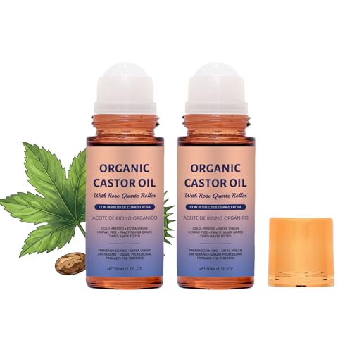 Generic Organic Castor Oil Rose Quartz Roller Ball, Deep Hydration Skin Moisturizer, Castor Oil Roll On for Face, Body, Hair, Eyebrows (1 pc) 1 piece