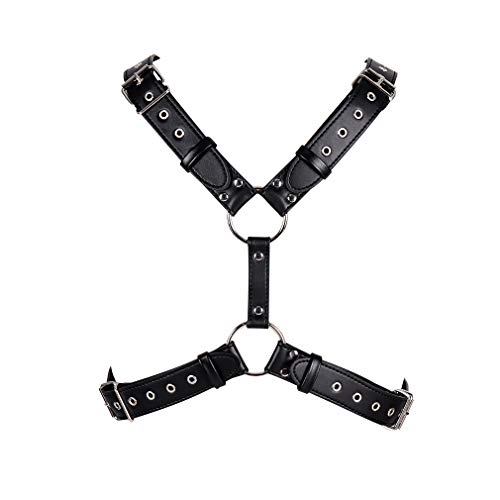 Men's Leather Body Chest Harness Belt Punk Belt Buckle Ring Adjustable Plus size (PG0705-Black)4