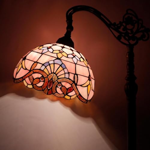 Image of 12 Inch Tiffany Lamp shade Replacement Only(Pink Baroque) | Stained Glass Lampshade Only 1-5 /8-Inch Fitter Opening for Arched Floor Lamp, Torchiere Lamp, Pendant Light
