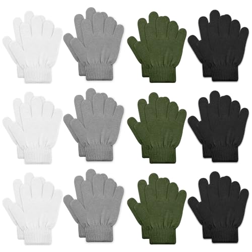 Image of ONESING 12 Pairs Kids Gloves - Warm Knitted Winter Gloves Bulk for Girls Boys | Children Gloves Designed for Cold Weather