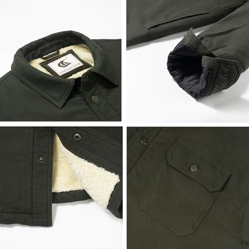 Image of COEVALS CLUB Men's Flannel Shacket Casual Button Snap Sherpa Quilted Lined Premium Jacket Shirts