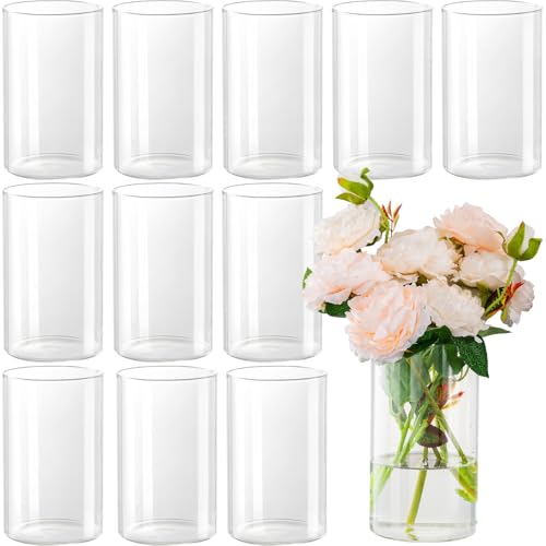 12pcs Glass Cylinder Vases for Centerpieces – 6 Inch Tall Flower Vase for Wedding Decorations, Clear Glass Flower Vases Floating Candle Holder for Table Centerpiece Wedding Home Décor