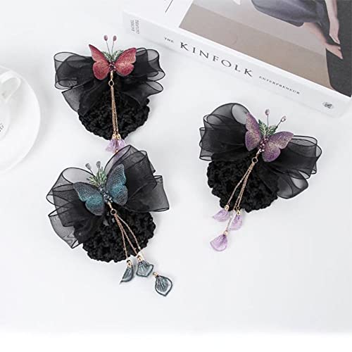 Women Flower Butterfly Hair Clip, Ribbon Hair Bun Cover Barrettes Net Snood Hairnet Lace Bow Decor Hairpins Headwear Hair Accessories(A) #TOP6