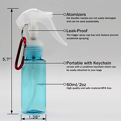 empty spray bottle for hand sanitizer, travel bottle with keychain ,small spray bottle, mini spray bottle, empty spray bottle with leak-proof and refillable, 5pcs（2oz/60ml）2
