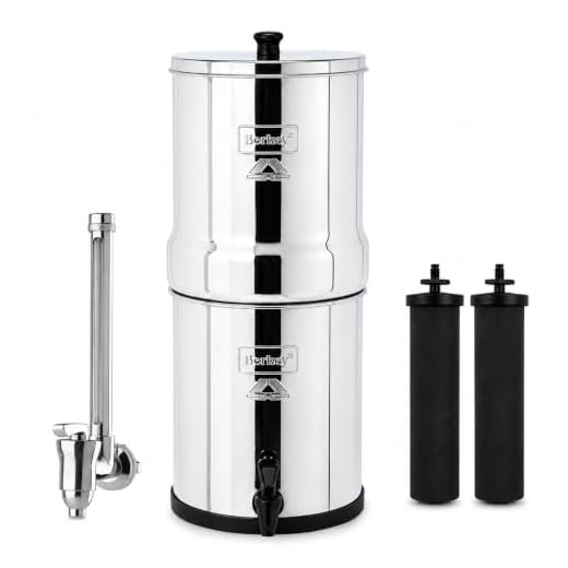 Big Berkey Gravity-Fed Water Filter System with 2 Black Berkey Elements Plus Deluxe 7" Stainless Steel Berkey Water View Spigot