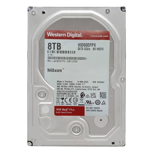 Image of Western Digital WD Red Plus Internal Hard Drive, 8 TB CMR, 3.5 Inches, SATA 5400 rpm, 64 MB Cache, NAS WD80EFPX-AJP Eco Package