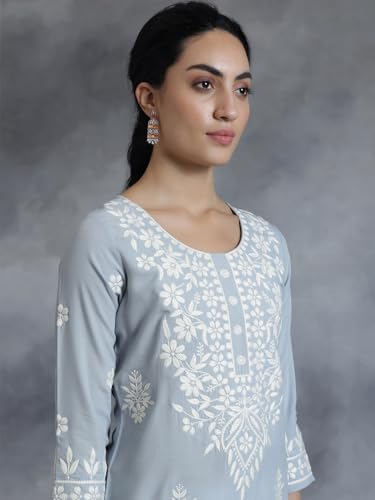 Image of Libas Womens Embroidered Viscose Straight Kurta for Women | Ethnic wear | Bridal Suit | Wedding Dress | Occasion wear