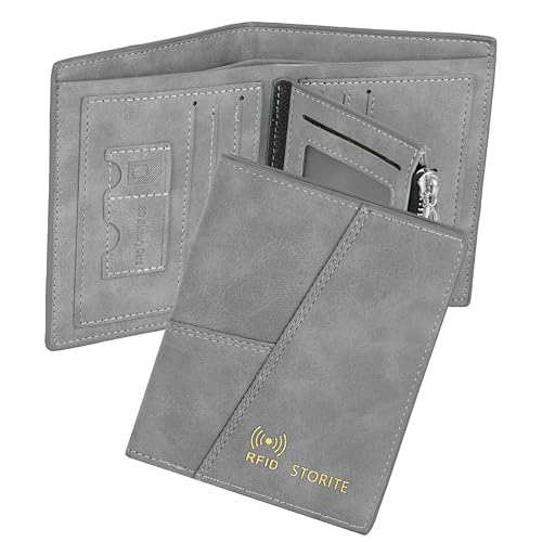 Image of Storite RFID Blocking PU Leather 9 Slot Credit Debit Card Holder Wallet for Men Women | Bifold Purse | Pockets with ID Window, Multiple Card Slots, Coins Zipper Pocket |Grey