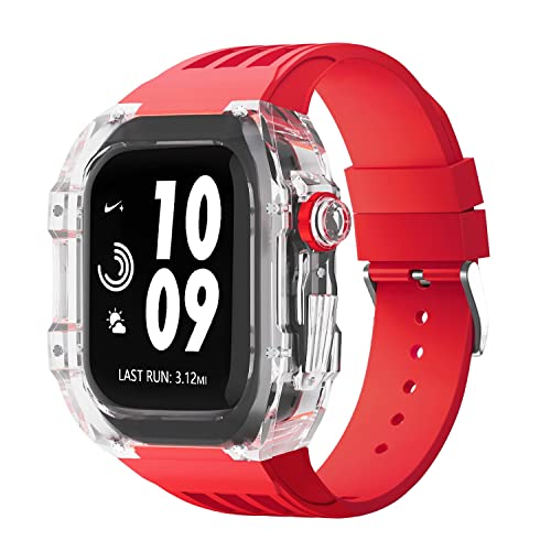 Coque Apple Watch 45mm de luxe transparente en agate avec son bracelet en caoutchouc chic INFRI