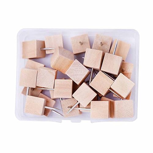 SHTGOI Juego de chinchetas de madera y madera, lápices cuadrados de madera, agujas de arroz con caja de plástico, color madera, chinchetas para tablón de anuncios, tablero de corcho, mapa del mundo,