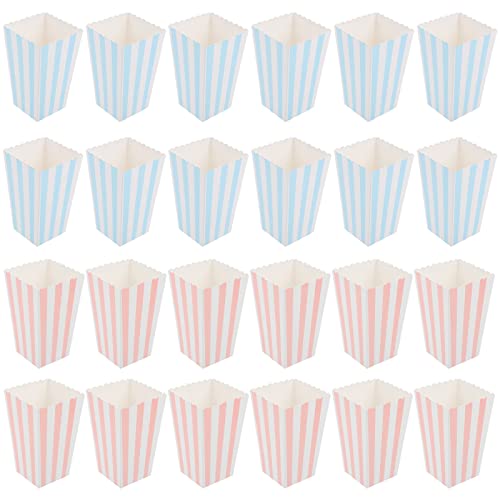 LUOZZY 24 Pcs Pink Blue Striped Popcorn Boxes Paper for Movie Theater Snack Containers