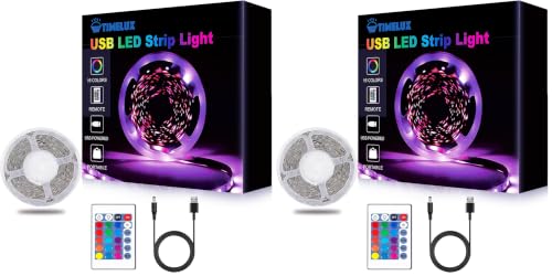 Image of 20ft LED Strip Lights Color Changing Mood lamp USB 5V Operated RGB 5050 LED Tape Lights Bedroom, Kitchen Cabinet Light with IR Remote Controller and Dimmable (Pack of 2)