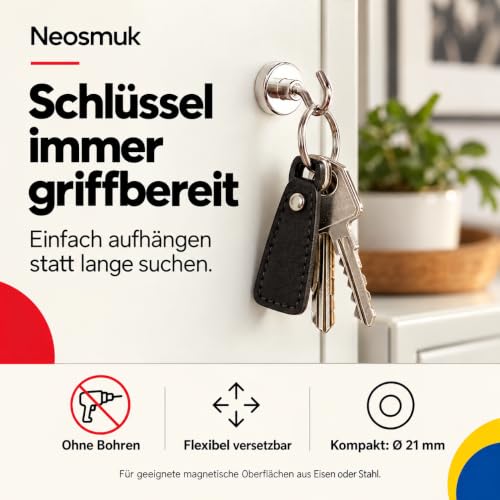 Neosmuk Magnethaken,Silber,20kg Kleiderhaken mit Neodym-Magnet,10er-Pack – Ansicht 3