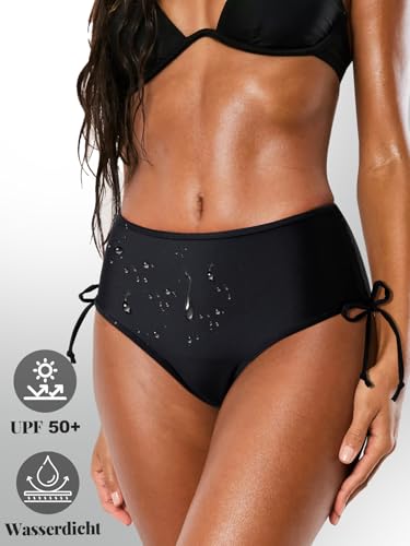 Comfyouth Perioden Bademode zum Schwimmen Teenager Mädchen Damen 4 Schichten Auslaufsicher Perioden Bikinihose Hohe Taille Badehose mit Kordelzug Schwarz Bikinihosen Badeanzug für Strand Pool Urlaub