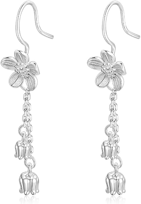 Plumeria Flower Chain Dangle Earrings for Women Teens 925 Sterling Silver Flower Drop Earrings Hooks Hypoallergenic