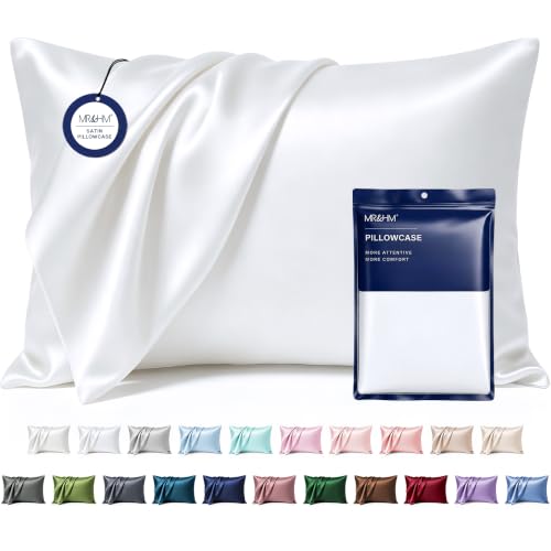 Image of MR&HM Satin Pillowcase for Hair and Skin, Silk Satin Pillowcase 2 Pack, King Size Pillow Cases Set of 2, Silky Pillow Cover with Envelope Closure (20x36, White)