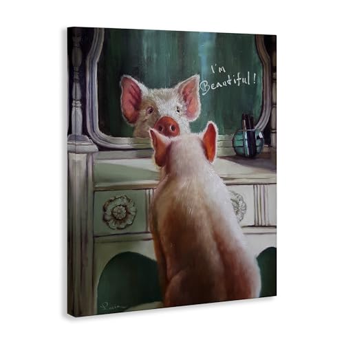 Stupell Industries AAP-212_CN_16X20 I'M Beautiful Painted Pig In Mirror Illustration Wall Art thumb #2